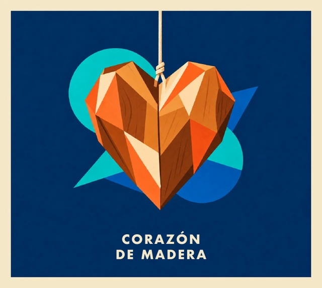 Corazón de madera — anverso de la postal